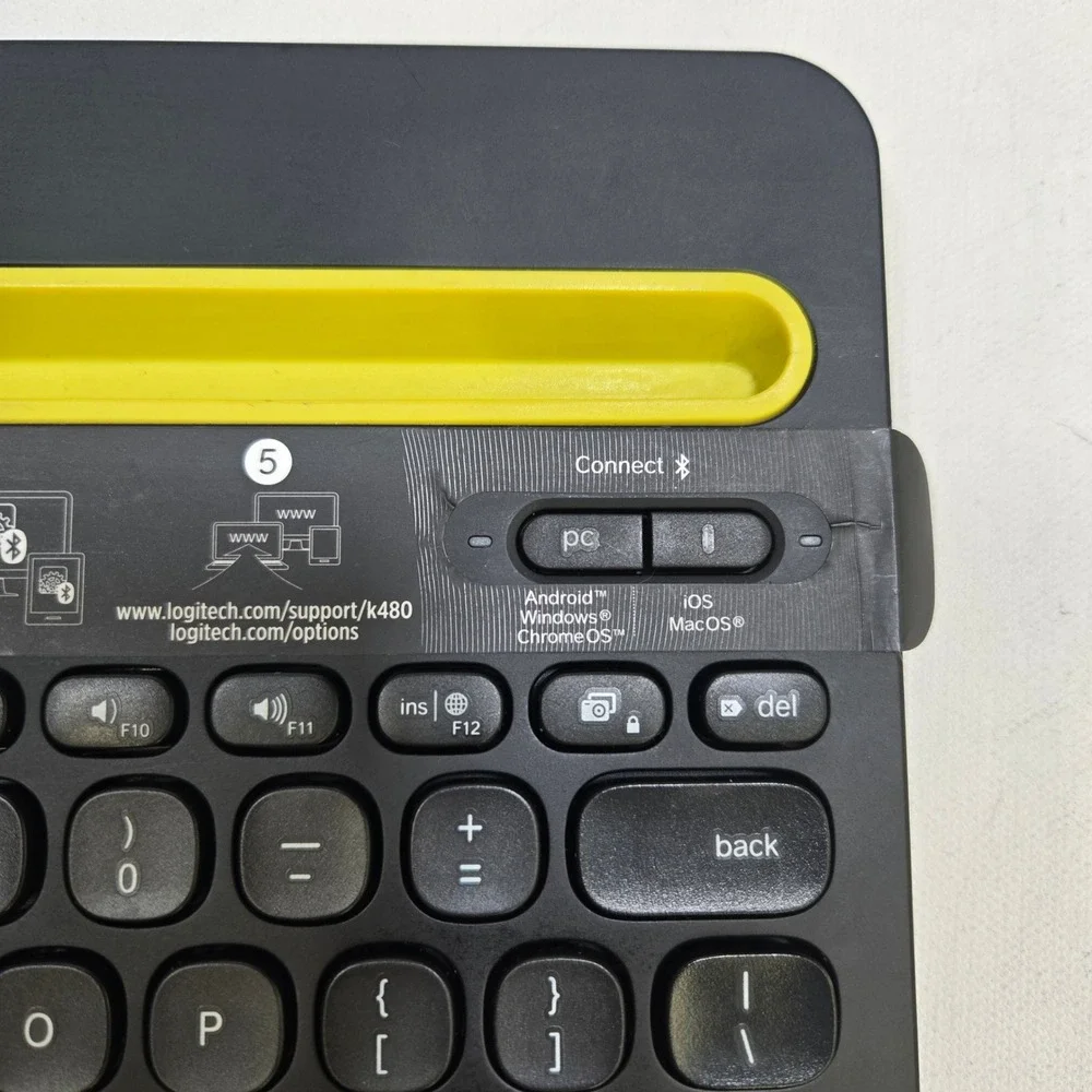 Logitech K480 Bluetooth Multi-Device Keyboard Black Yellow Wireless Tablet Stand